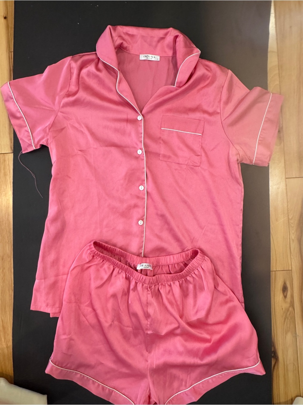 Classic Short-Sleeve Satin Pajama Set in Rose Pink